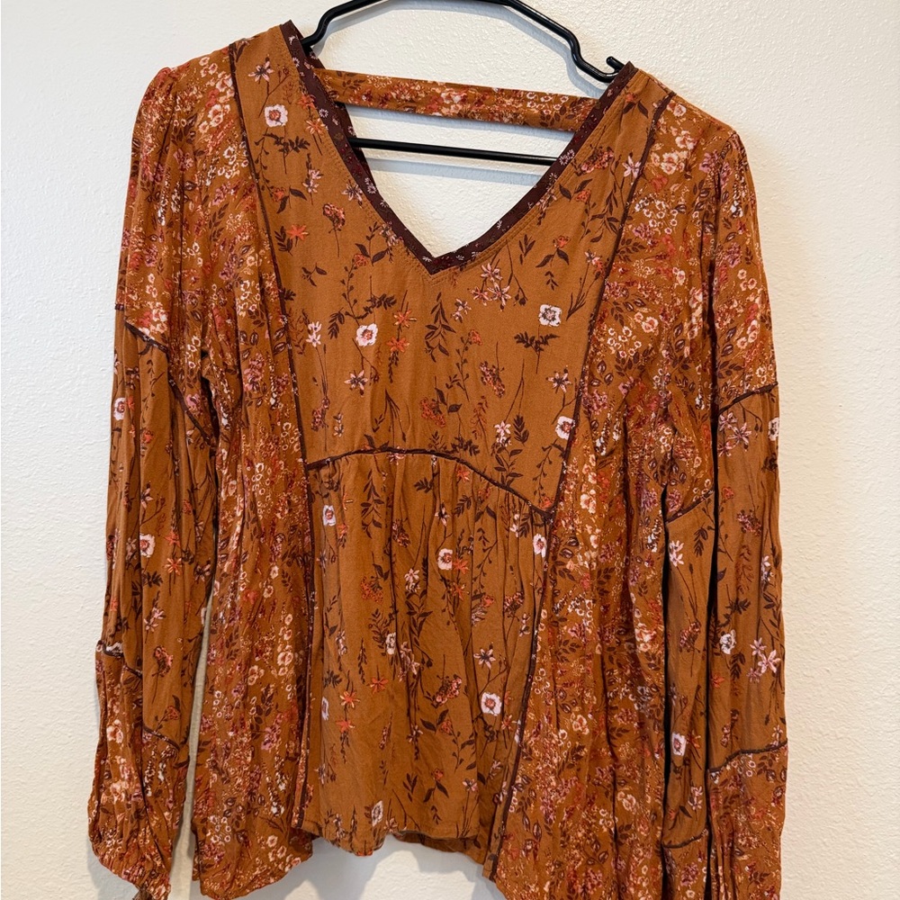 Maurices Floral V-Neck Blouse - Rust